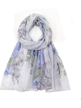 Women's White Blue Cover Hijab Cotton Voile Wrap for Spring Fall Scarf Shawl